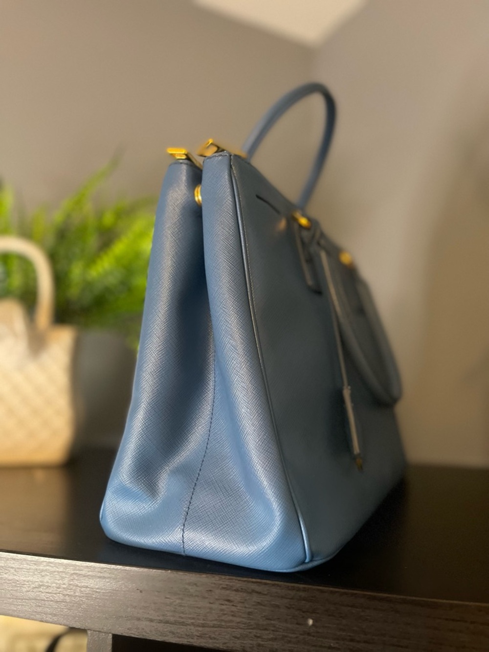 Prada Slate Blue Saffiano Leather Satchel with Gold Hardware - Picture 3 of 12